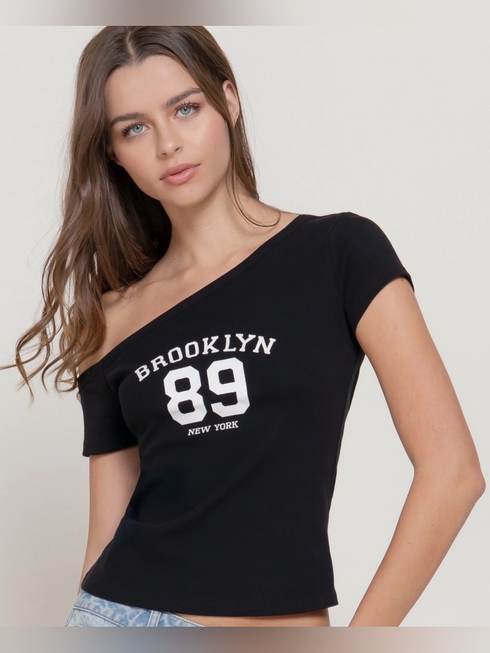 Brooklyn 89 One-Shoulder Black Tee - Women's Top